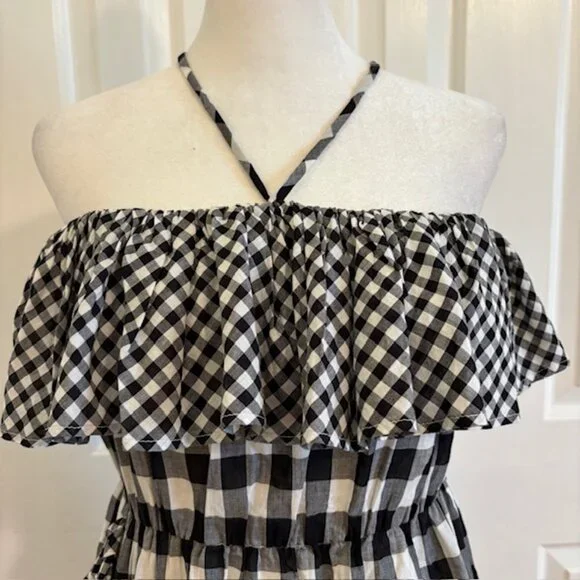 J. Crew Black/White Gingham Ruffle Halter Mini Dress Size Small - Picture 2 of 9
